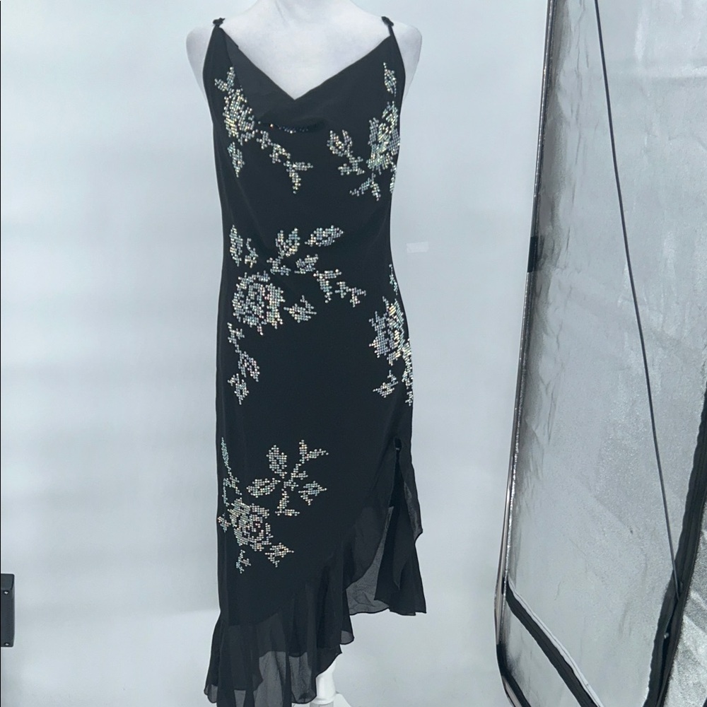 SHEIN BAE Rhinestone Floral Pattern Split Thigh Cami Dress Size Large - Picture 4 of 13